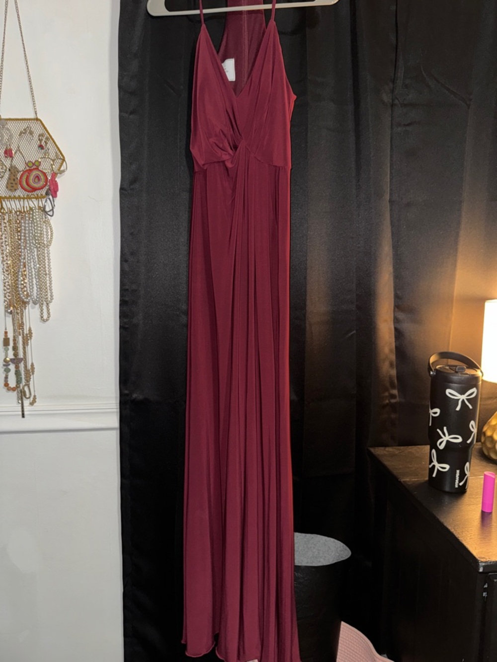 Women’s Burgundy Maxi Dress - Sleeveless V-Neck